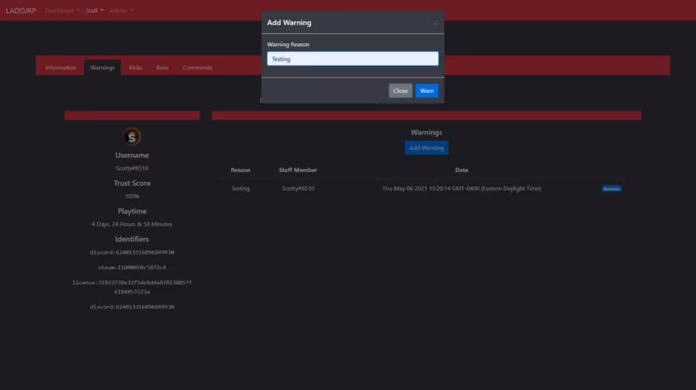 Staff Portal (Web Panel) - Warn, Kick, Ban, Command 5