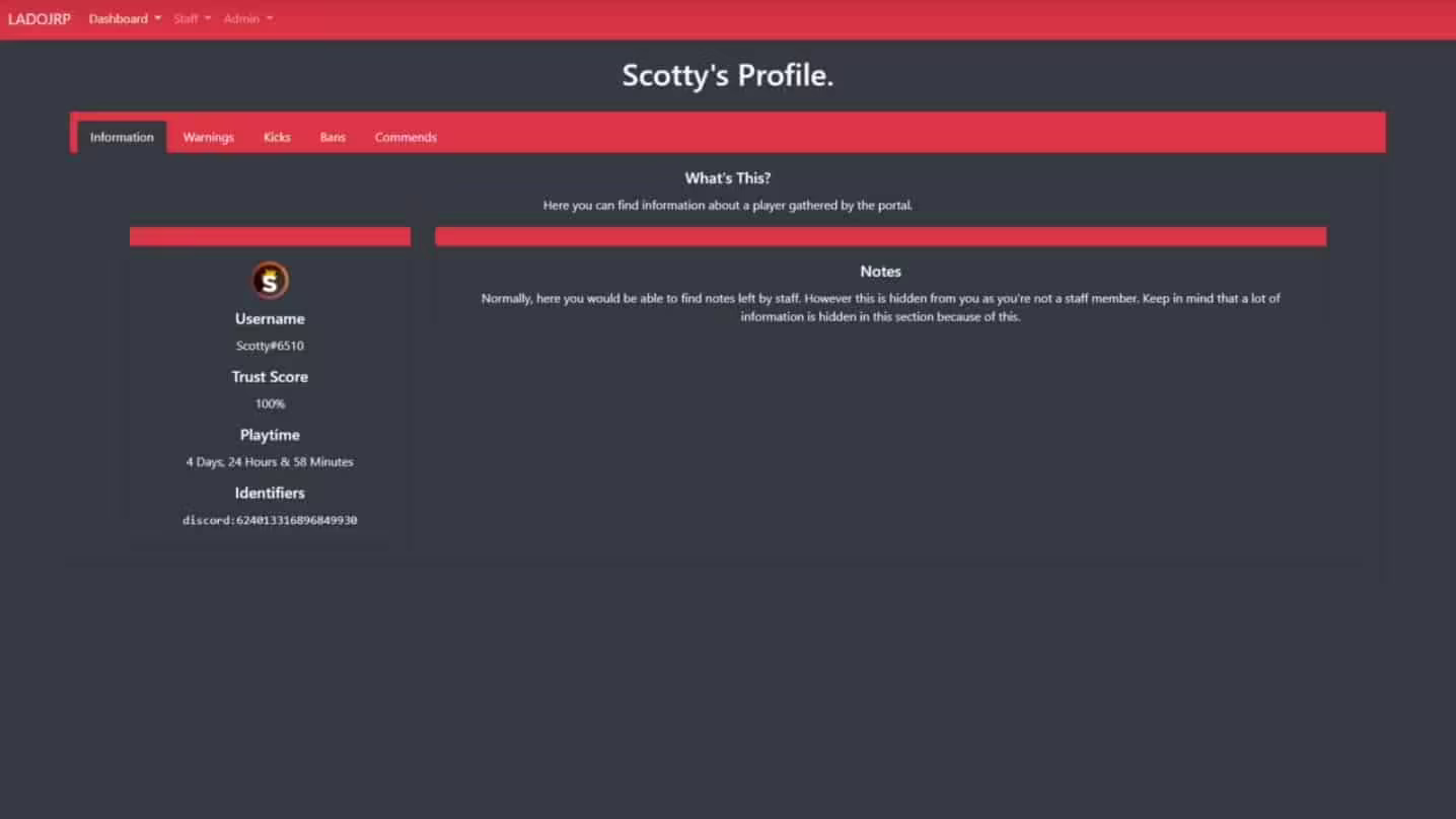 Staff Portal (Web Panel) - Warn, Kick, Ban, Command