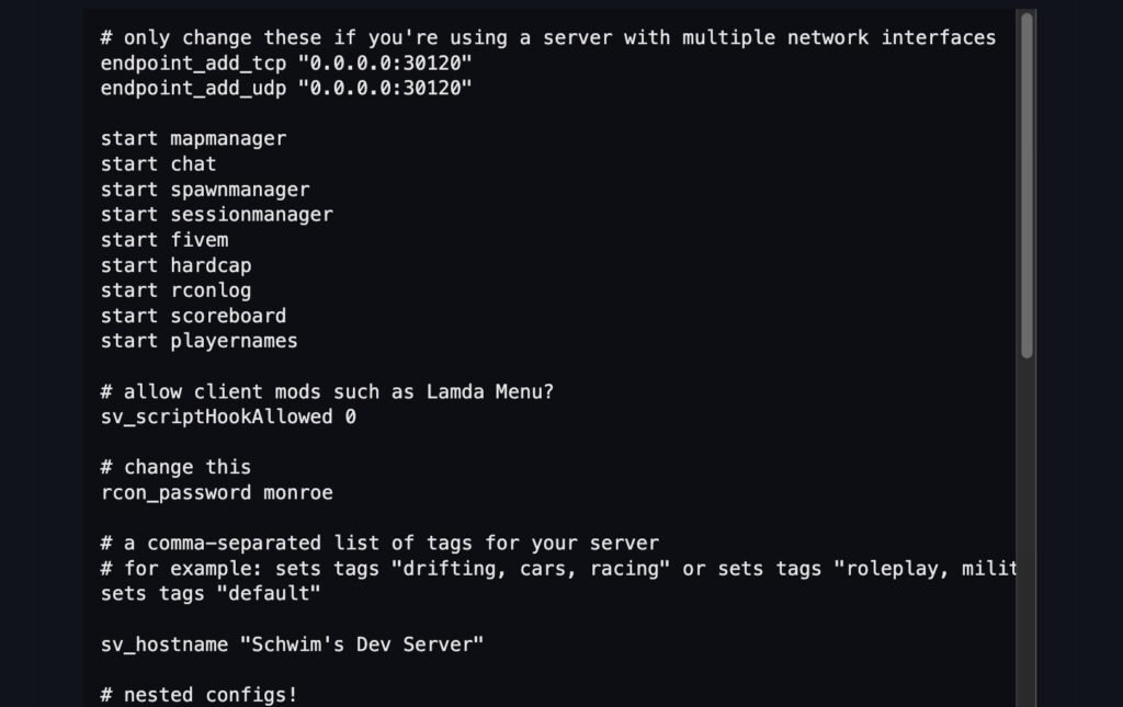 Screenshot of a server.cfg